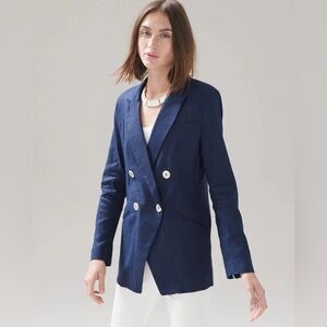 White House Black Market Linen Studio Blazer Color Officer Blue Women’s Size 14